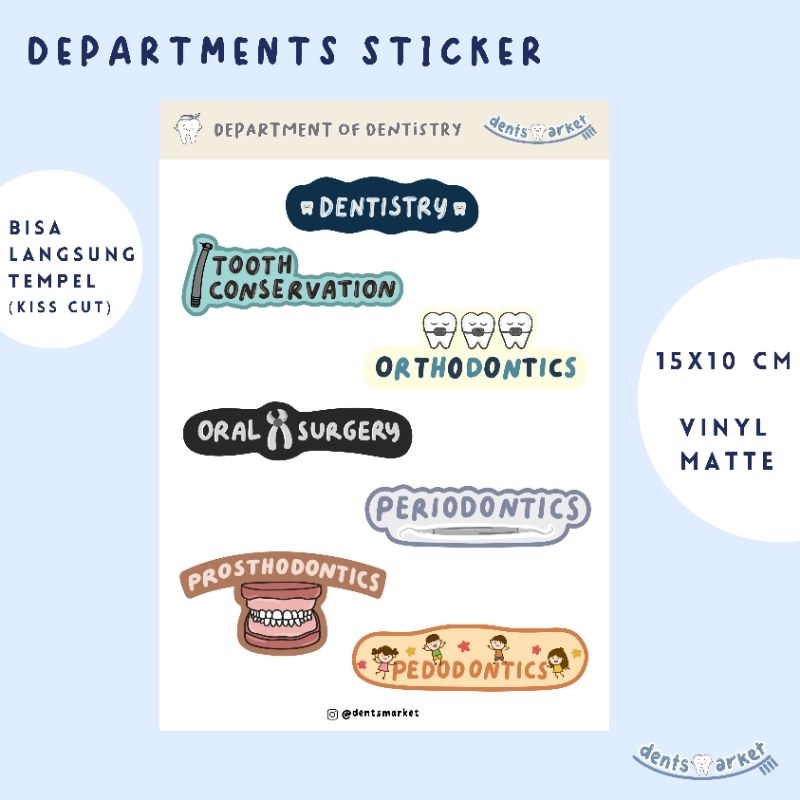 

Departments of Dentistry Sticker Sheet / Stiker Departemen Kedokteran Gigi / Merchandise Dentistry Label