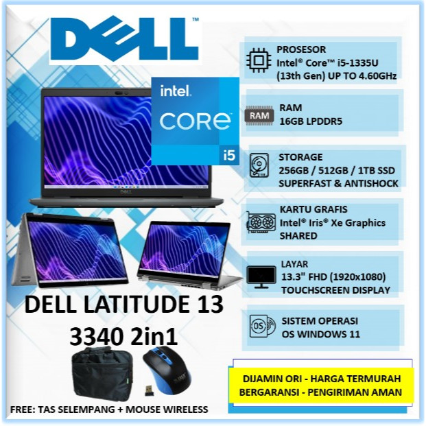 Laptop Touchscreen Terbaru Dell Latitude 13 3340 Intel i5 Gen 13 16GB 1TB SSD 13" Full HD Touchscree