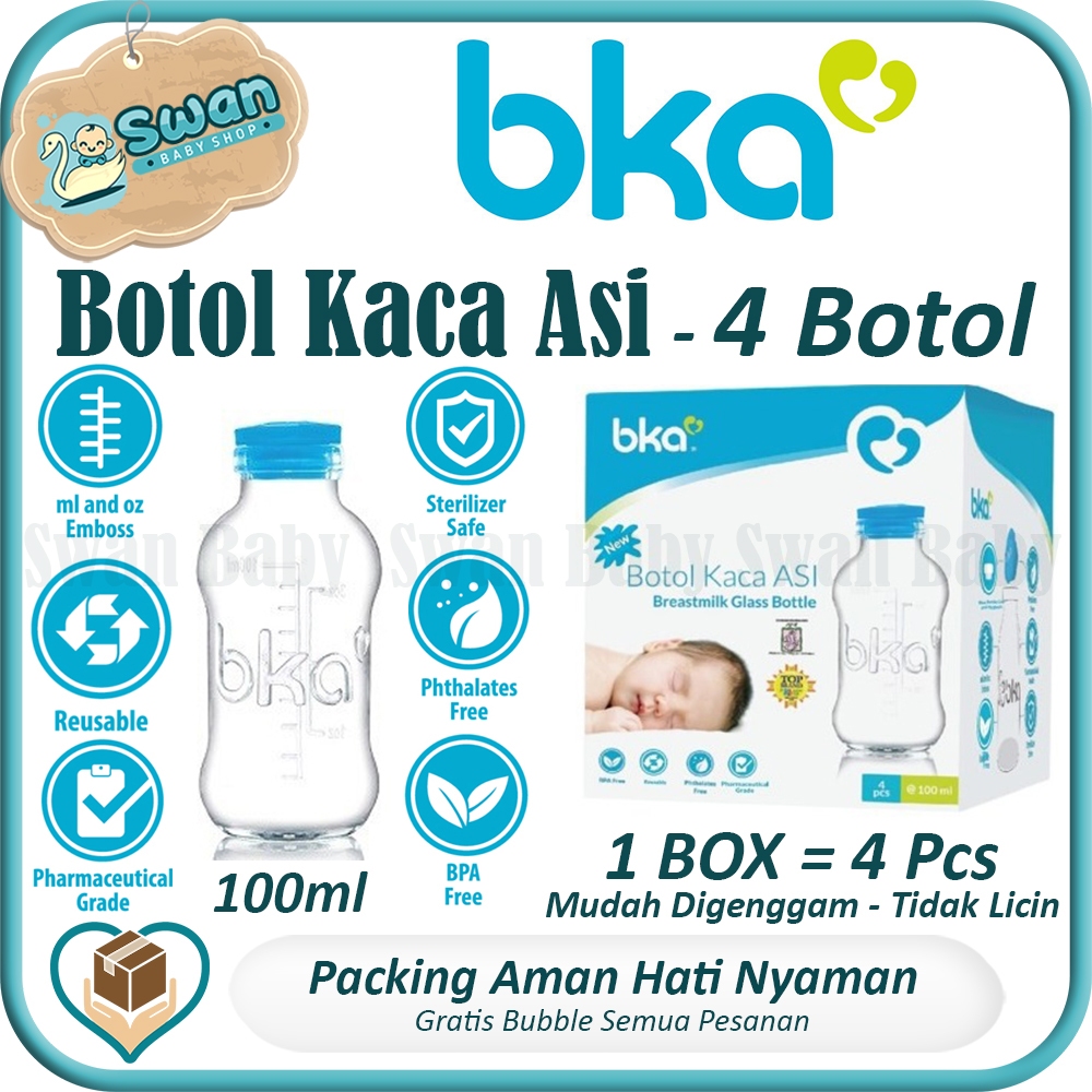 BKA Breastmilk Glass Bottle 100ml Isi 4