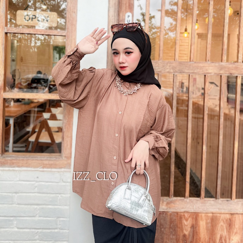 Kemeja Wanita Jumbo Oversize Pololinen Lengan Balon