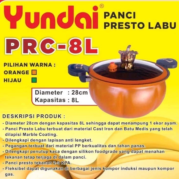 Panci Presto Manual Labu Serbaguna Anti Lengket Yundai PRC-8L