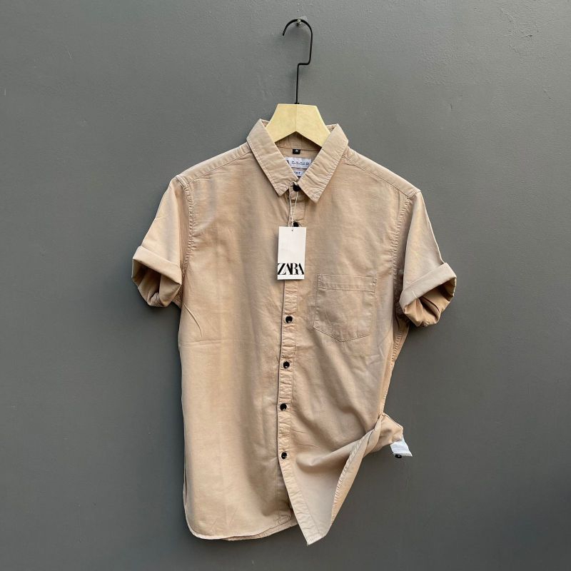 Kemeja pendek polos slimfit Zara Man kemeja pria kerah casual Zara Man kemeja polos lengan pendek za