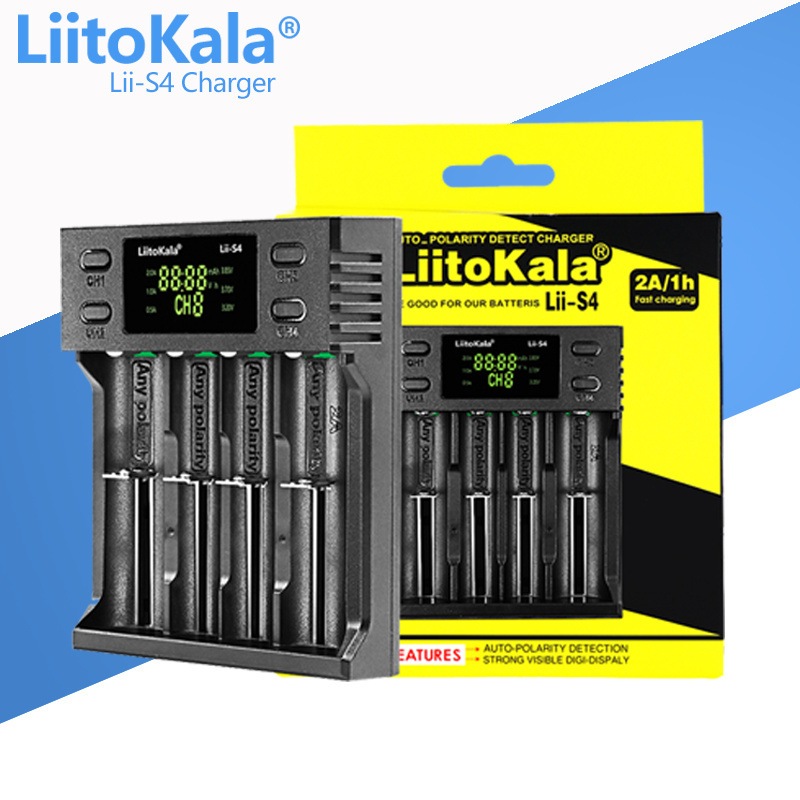 LiitoKala Lii-S4 Charger Baterai Fast Charging 2A Li-Ion LiFePO4 NiMH/NI-Cd 18650 26650 21700 AA AAA