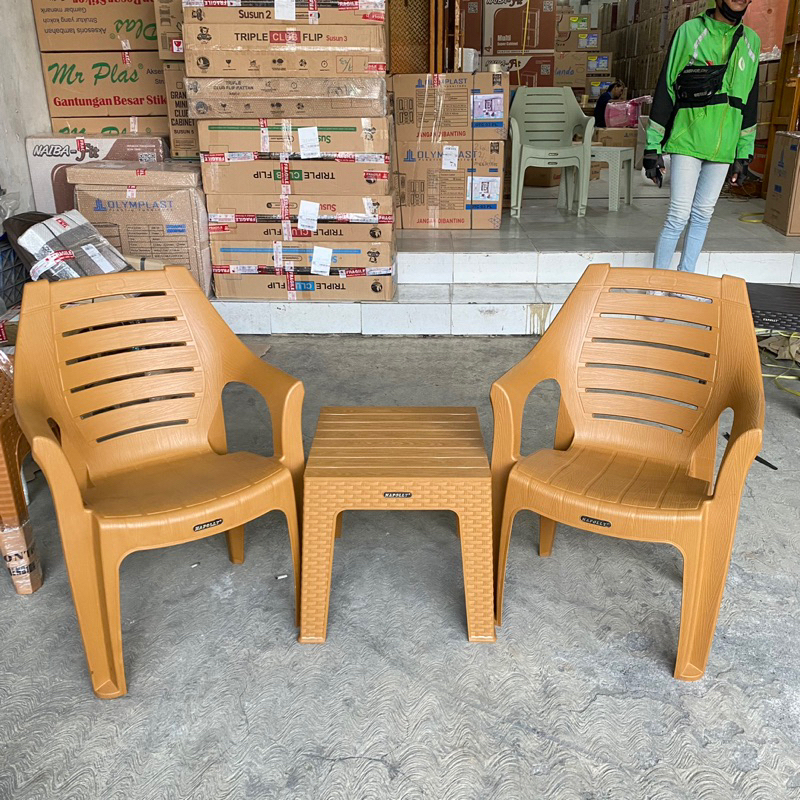 [KHUSUS KIRIM GOJEK] 1 set 2 Kursi PW 678 + Mapan 45 Napolly - Kursi Set Santai Plastik NAPOLLY / Ku