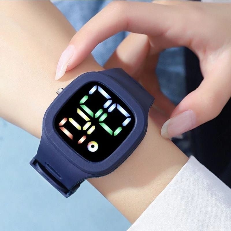 BESTPROMO Jam Tangan LED Digital Pria Wanita Tahan Air Jam Tangan Petak Besar Tali Rubber Sporty
