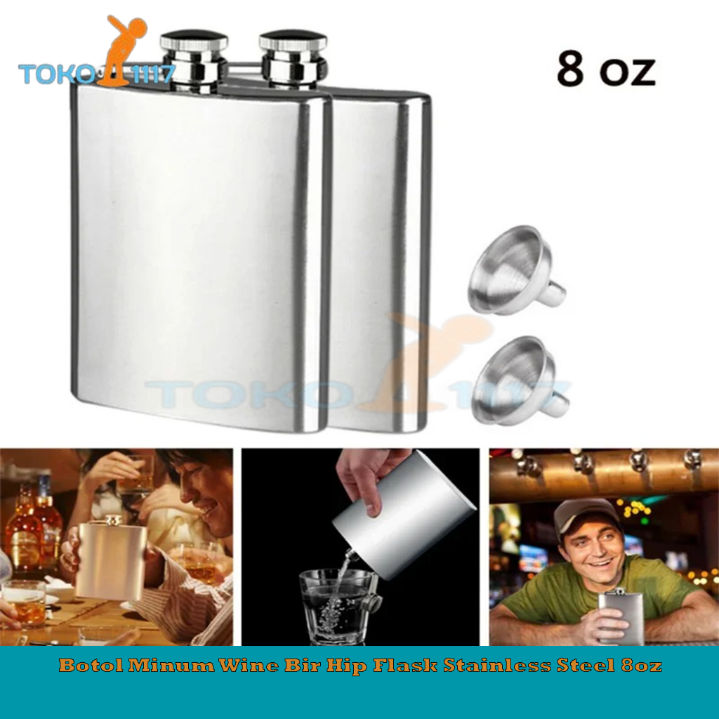 One Two Cups Botol Minum Wine Bir Hip Flask Stainless Steel 8oz  Stainless Steel Hip Flask dengan Co