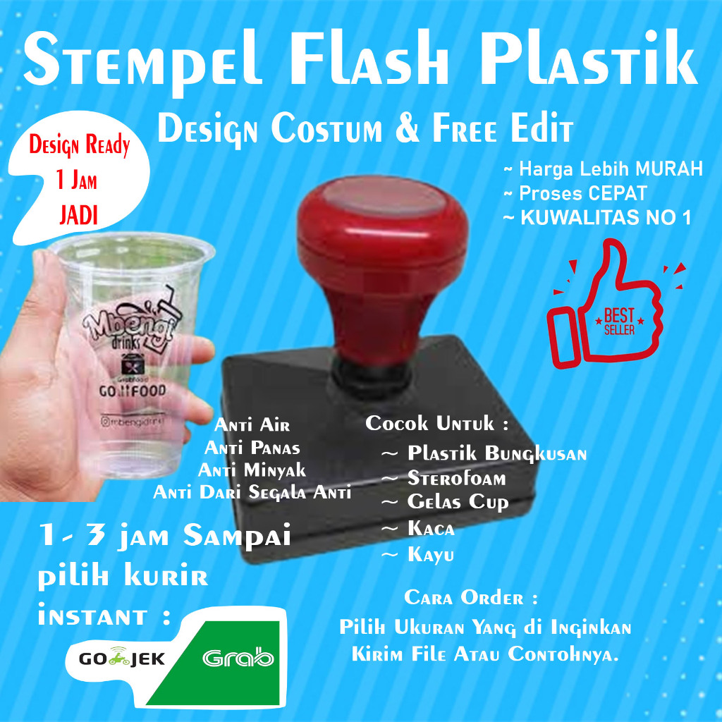

Stempel Plastik | Gelas Cup | mika | Kaca | Kayu Bonus tinta refil 5ml