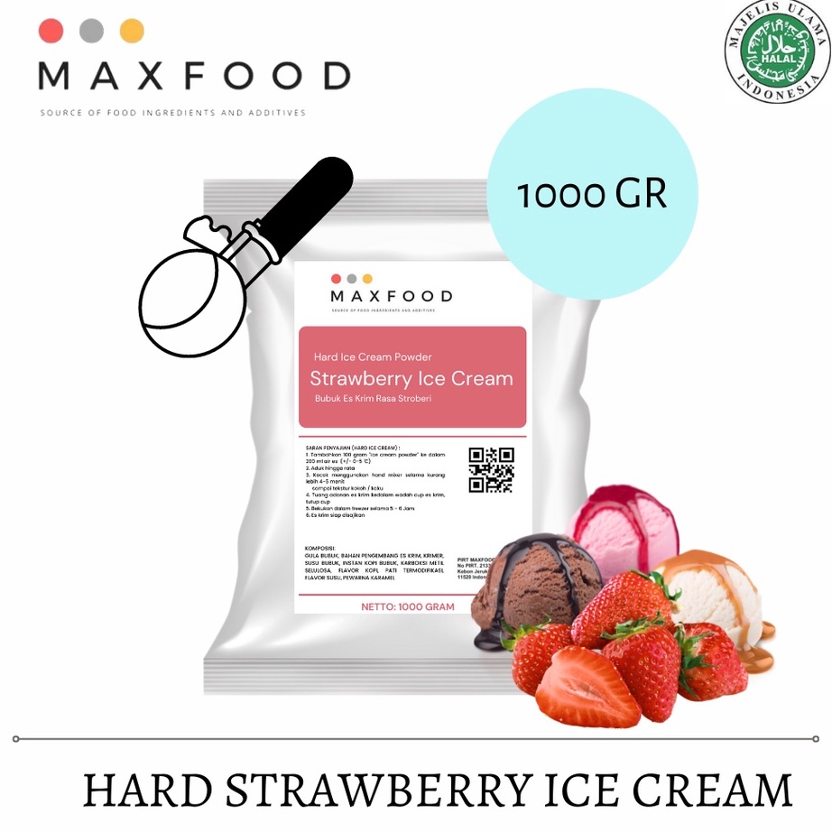 

BVCL228 READY STOK MAXFOOD Hard Strawberry Ice Cream Powder Bubuk Es Krim Rasa Stroberi 1 Kg