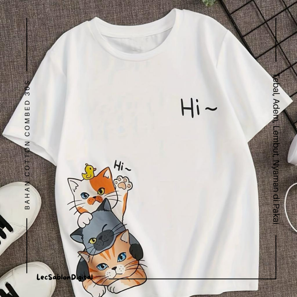 Kaos Oversize Three Cats Japan Anime Korea Cute Pria Wanita Cotton Combed 24S
