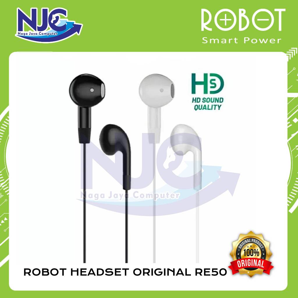 Headset Robot RE50 Original Handsfre Tanpa Karet Earphone Non Busa Headset Superbass Mic Handsfre Te