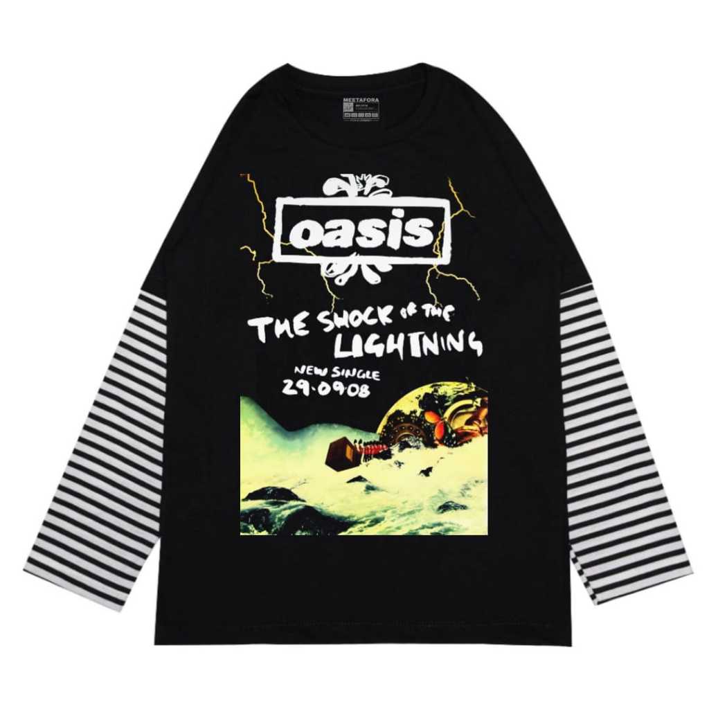 Metafora Tshirt Oasis The Shock Longsleeve Vintage Kaos lengan Panjang Layer Hitam