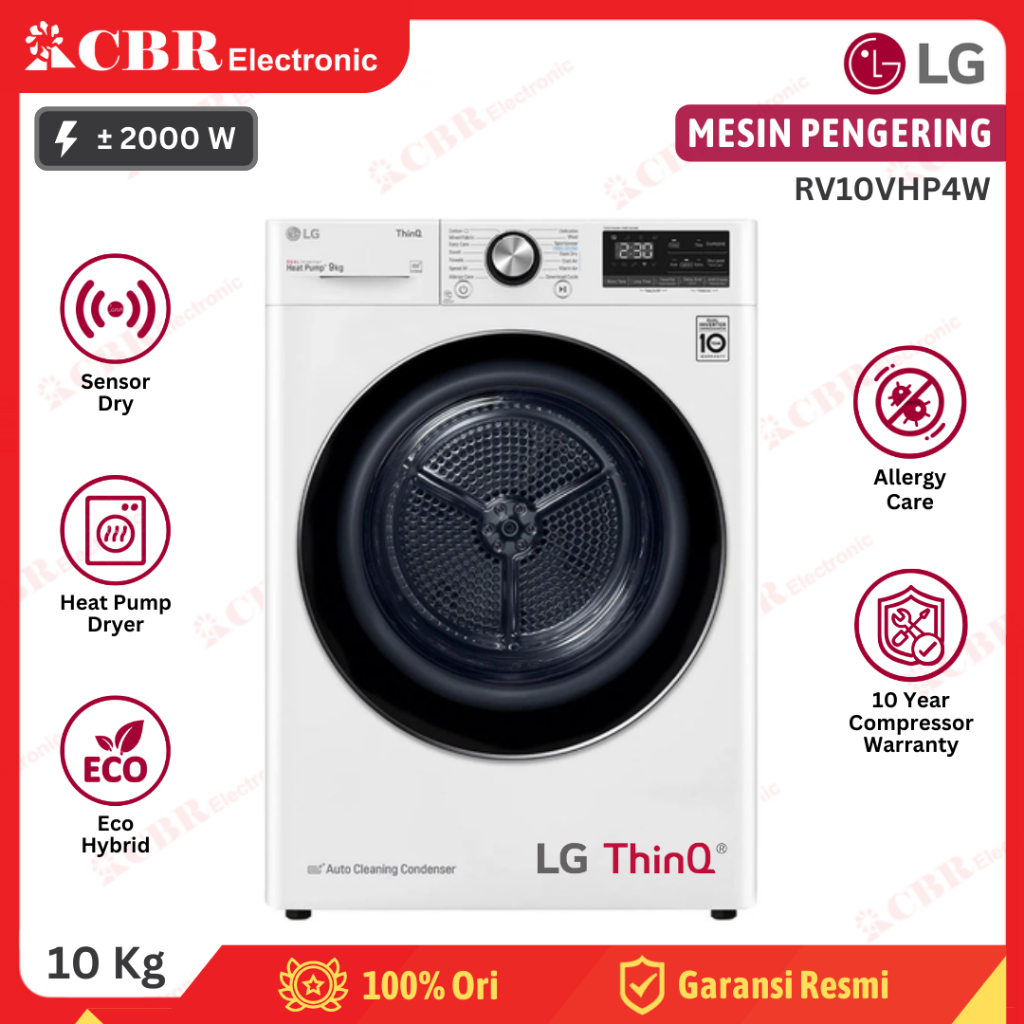 Pengering Pakaian LG RV10VHP4W 10 Kg Putih Heat Pump Dual Inverter