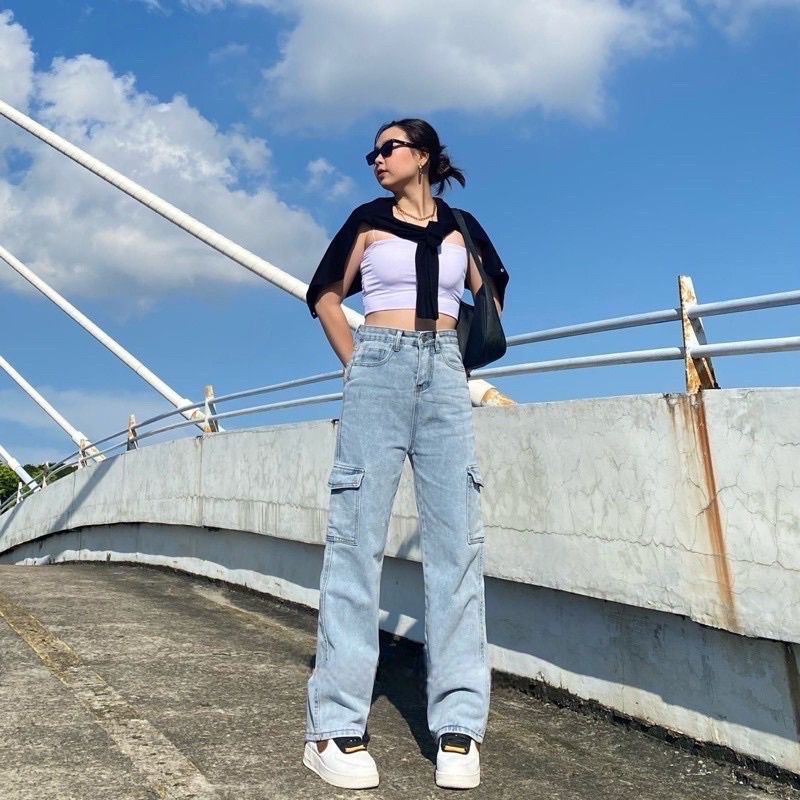 CELANA CARGO JEANS HIGWAIST | KOREAN STYLE CARGO PANTS JEANS | JEANS PREMIUM CELANA SAKU TEMPEL | KU