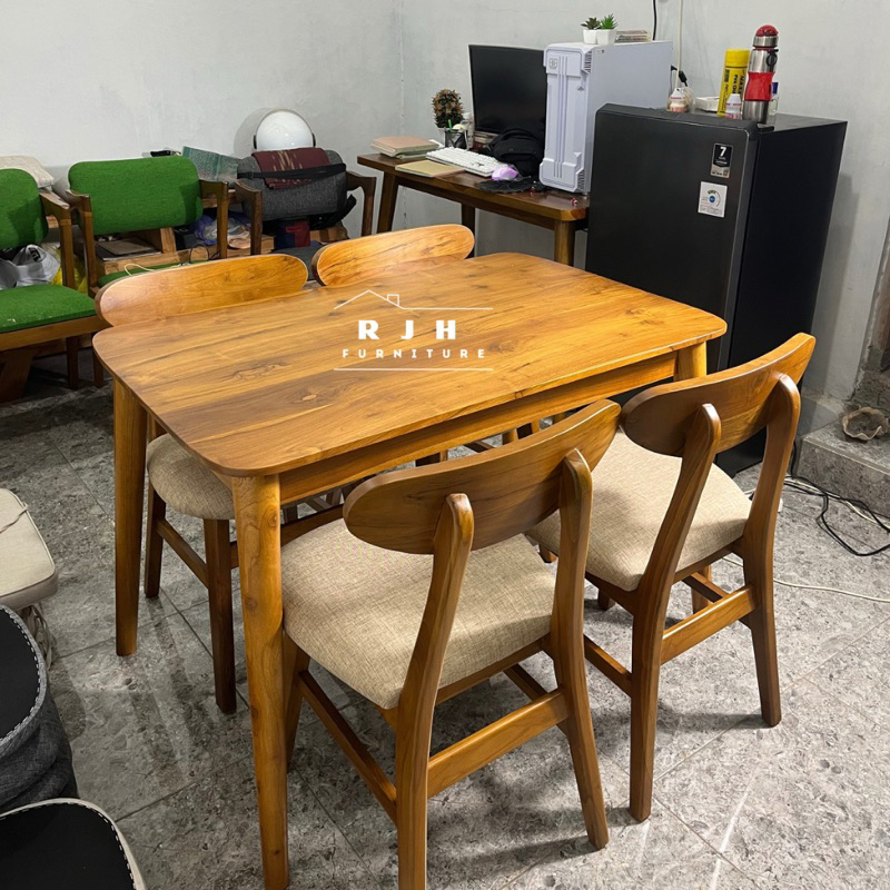 DINING SET MEJA MAKAN ROPAN DAUN OVAL, SET MEJA MAKAN K4 MINIMALIS, KURSI MAKAN K4
