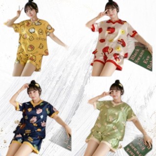 { MyReseller } Piyama Baju Tidur Model Stelan Wanita Rumahan Corak Animation Animal Fruit Logo Terba