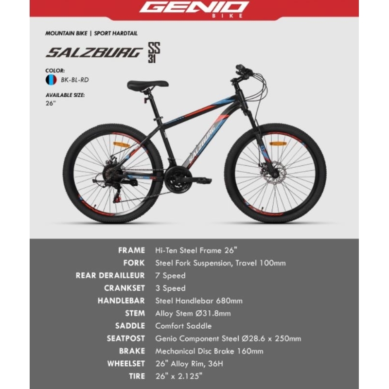 Sepeda MTB 26 Inch GENIO SALZBURG SS 31 Sepeda gunung remaja dewasa