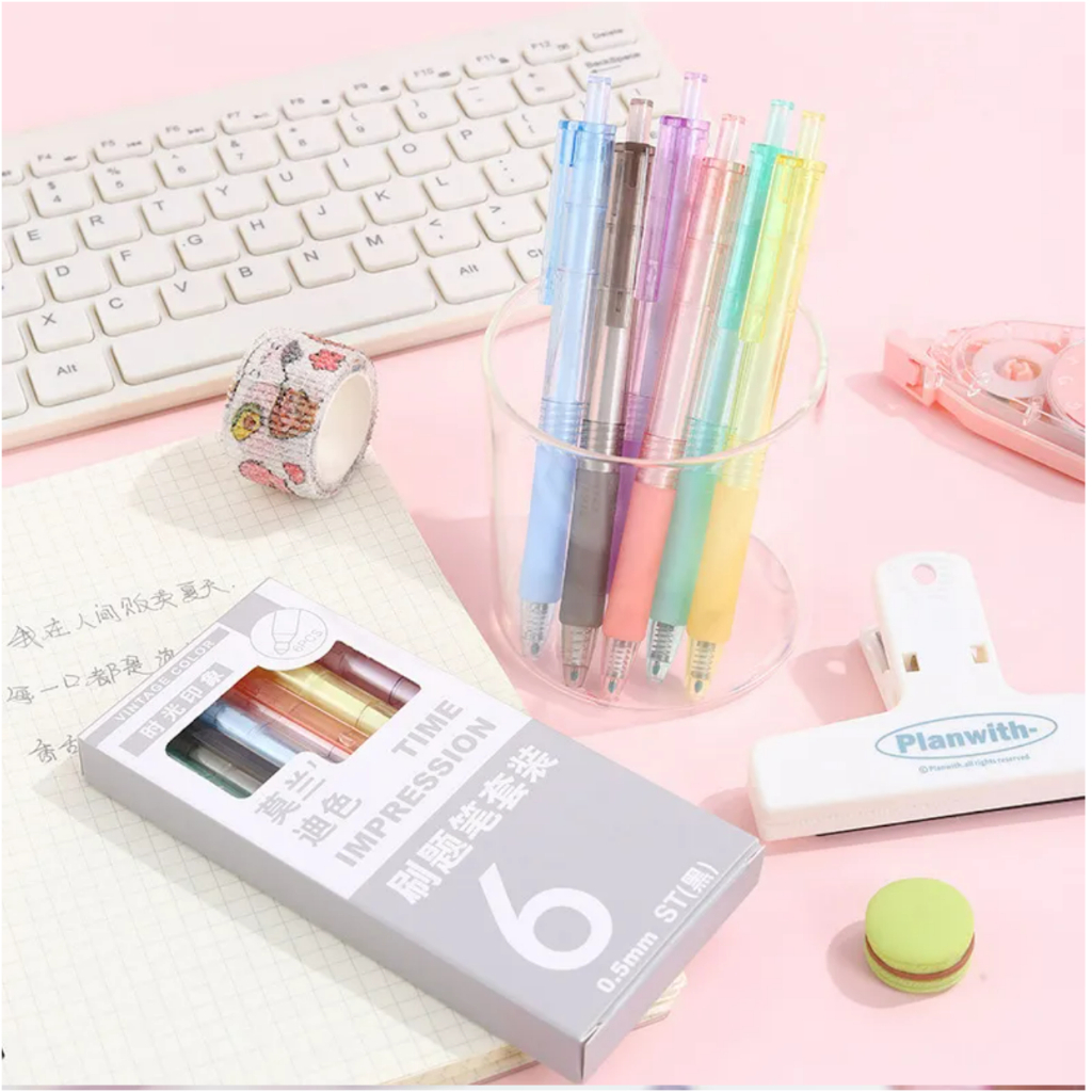 PULPEN AESTHETIC PEN MEKANIK LUCU 6 IN 1