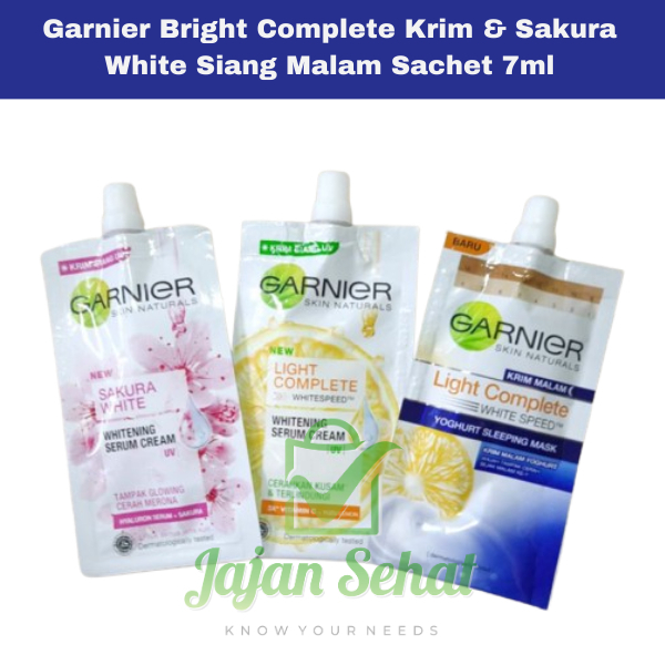 Garnier Bright Complete Krim &amp; Sakura White Siang Malam Sachet 7ml