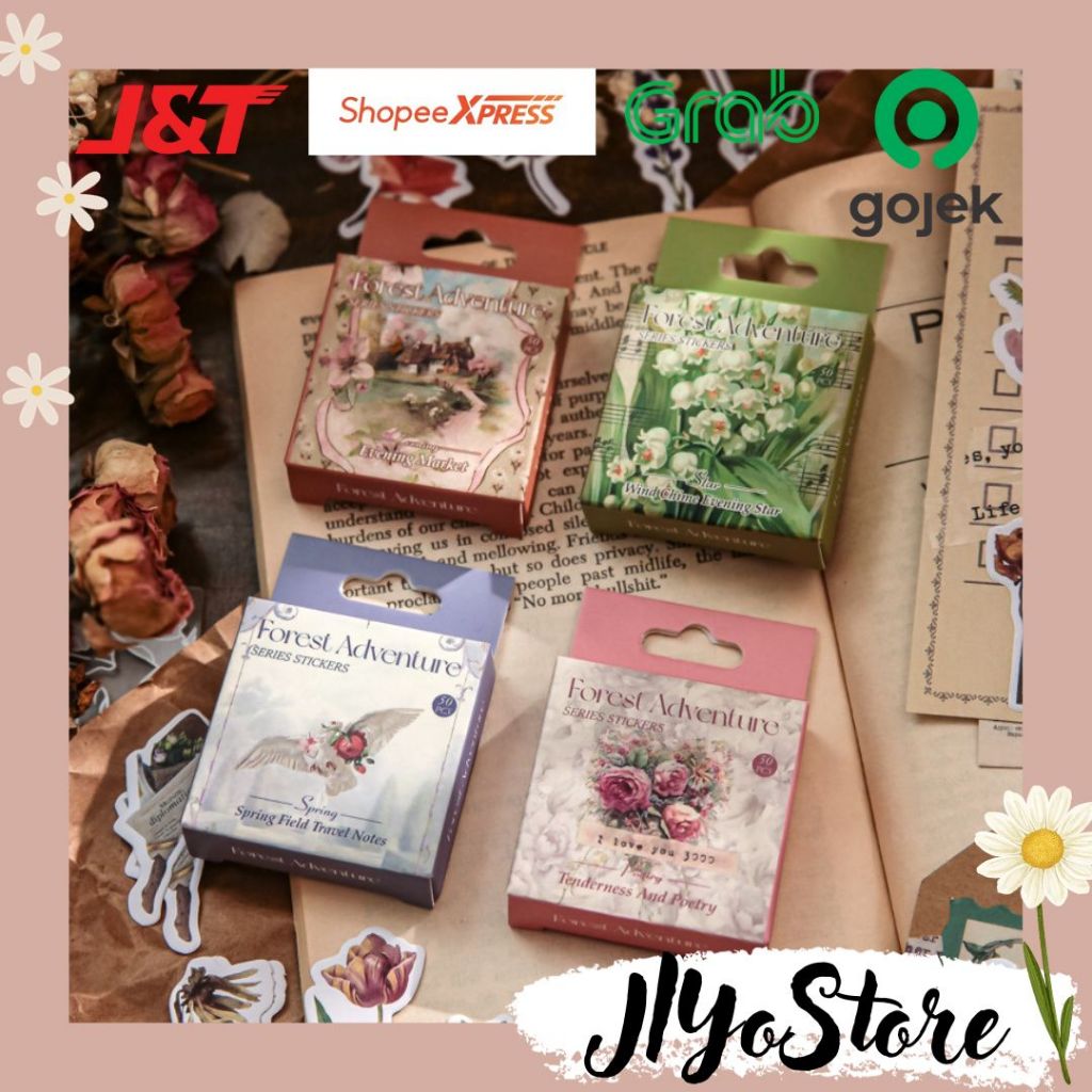 

50pcs Stiker Sticker Forest Adventure Flower Bujo Journaling Scrapbook Planner Aesthetic Lucu Jurnal