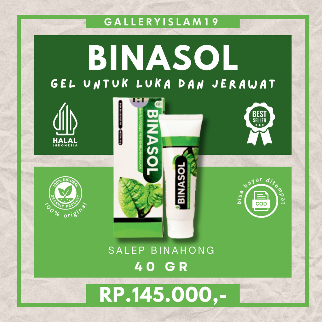 Gel Binasol 40 Gr Mengobati Luka Jerawat Gatal Kutil Bisul Salep Kulit Binahong Herbal Ori