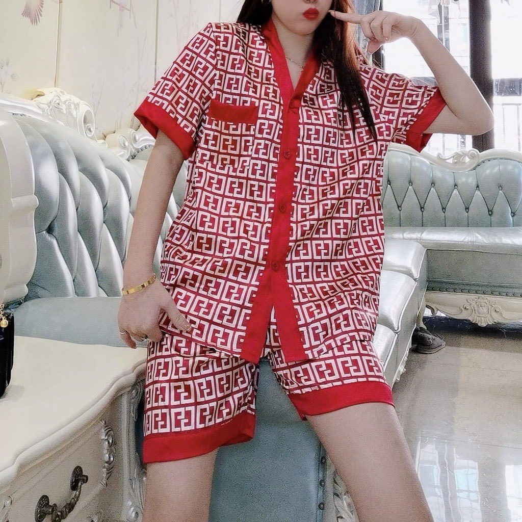 CLOTHINGICON SET PAJAMAS BAJU TIDUR CELANA PENDEK CNY IMLEK MERAH SILK SATIN IMPORT