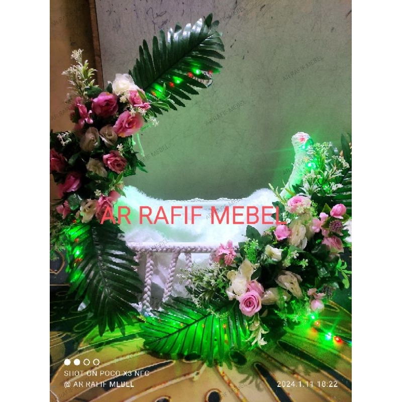 1 set timangan rotan bulan sabit full putih request / timangan bayi rotan / keranjang rotan timangan