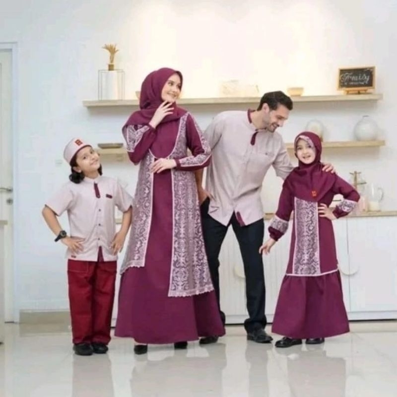 Sarimbit Lebaran Set Keluarga keke Sumba Tile series Burgundy
