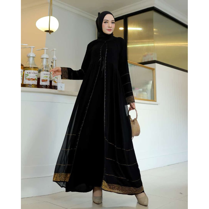 GAMIS SYARI ABAYA DUBAI HAURA GOLD SWAROVSKY
