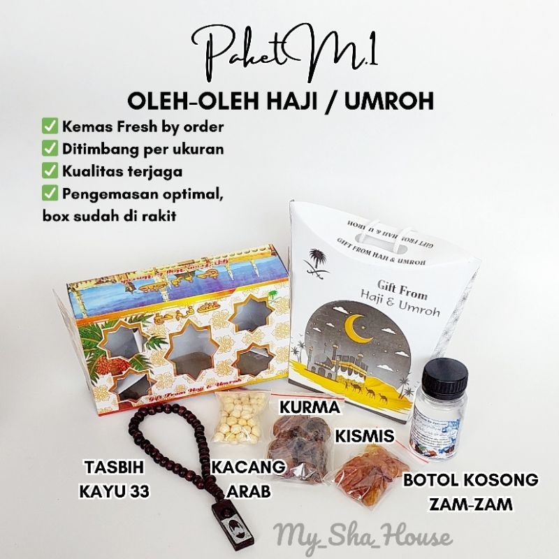 

Paket M.1 oleh oleh haji umroh terjangkau berkualitas kurma kismis kacang tasbih botol kosong