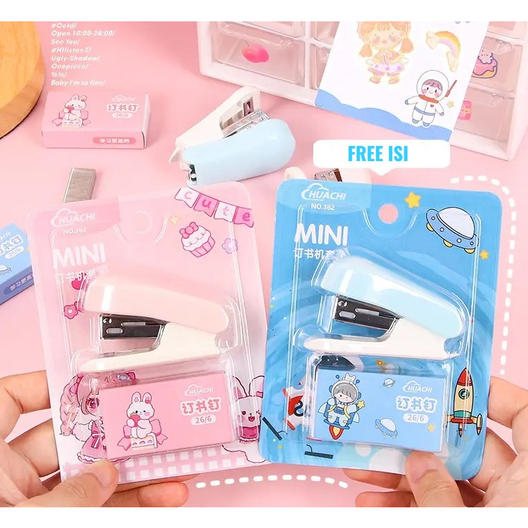 

Stapler Set macaron Mini Lucu Karakter Staples Mini Portable free Isi Perlengkapan Kantor STAPLER warna