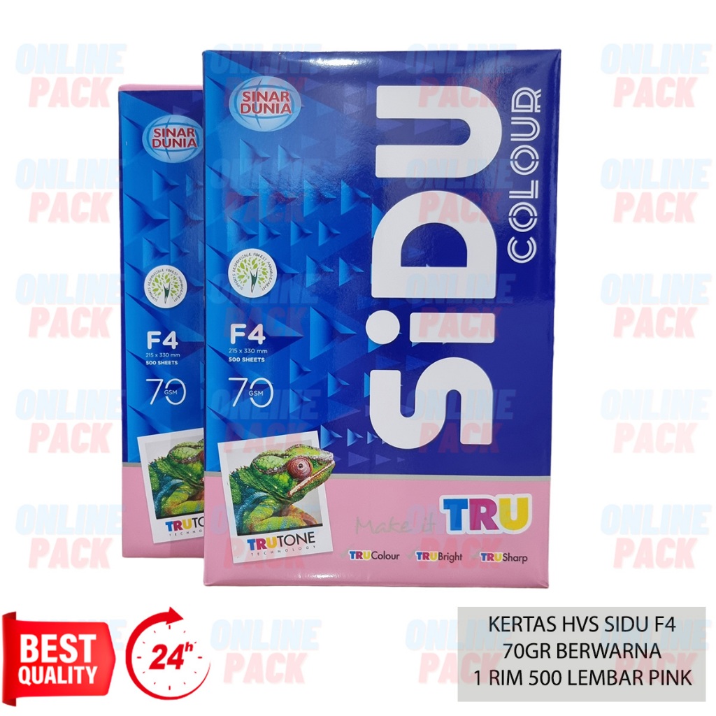 

KERTAS HVS SIDU F4 FOLIO 70GR BERWARNA PINK 70 GSM GRAM 1 RIM 500 LEMBAR MERAH MUDA ROSE COLOUR TRU CERAH TAJAM COPY LASER FAX INKJET