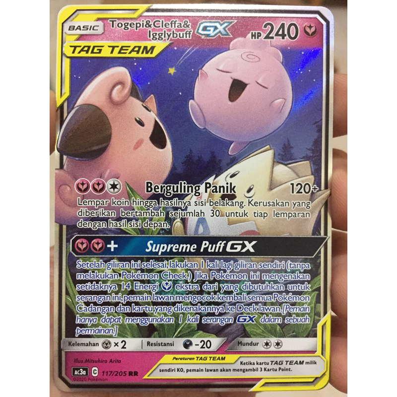 KARTU POKEMON TOGEPI CLEFFA IGGLYBUFF GX RR INDONESIA HOLO NOT MINT