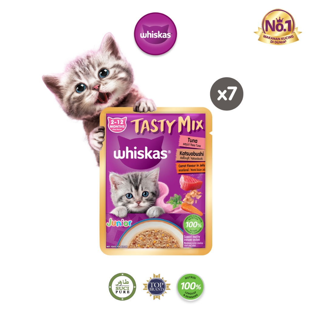 Whiskas Tasty Mix Jelly Makanan Kucing Basah Pouch Junior 70 gr - Isi 7