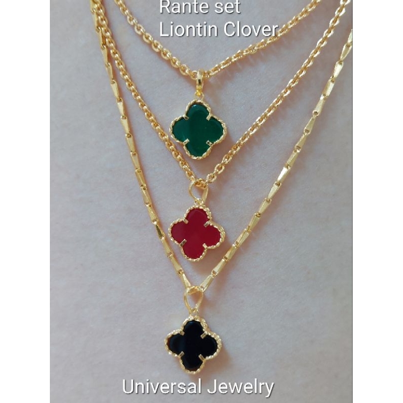 Kalung dan Liontin Set Clover Emas Muda