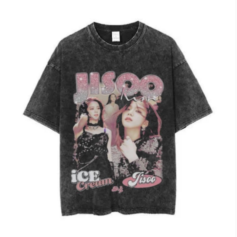 JISOO BLACKPINK STONE WASH OVERSIZED T-SHIRT VINTAGE TEE ATASAN UNISEX BAJU BAND KAOS