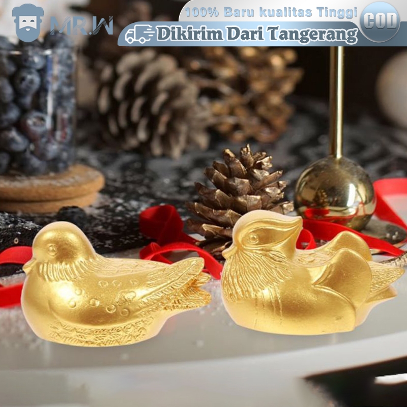Sepasang Bebek Mandarin Feng Shui Pajangan Bebek Emas Mandarin Patung Elegan Modern Love