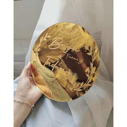 AKRILIK MIRROR GOLD bulat/Custom Nama Dekorasi Mahar
