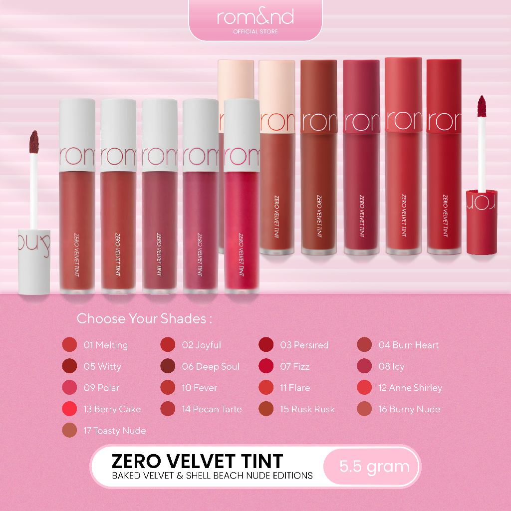 	 ROMAND - Zero Velvet Tint (17 Colors) Baked Velvet & Shell Beach Nude Editions	