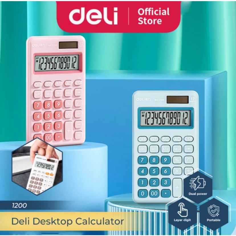 

Deli Mini Desktop Calculator / Kalkulator Meja Mini Portable Dual Power 3 Warna 1200