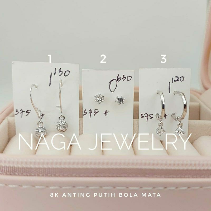 ANTING PUTIH BOLA MATA PUTIH EMAS KADAR 375