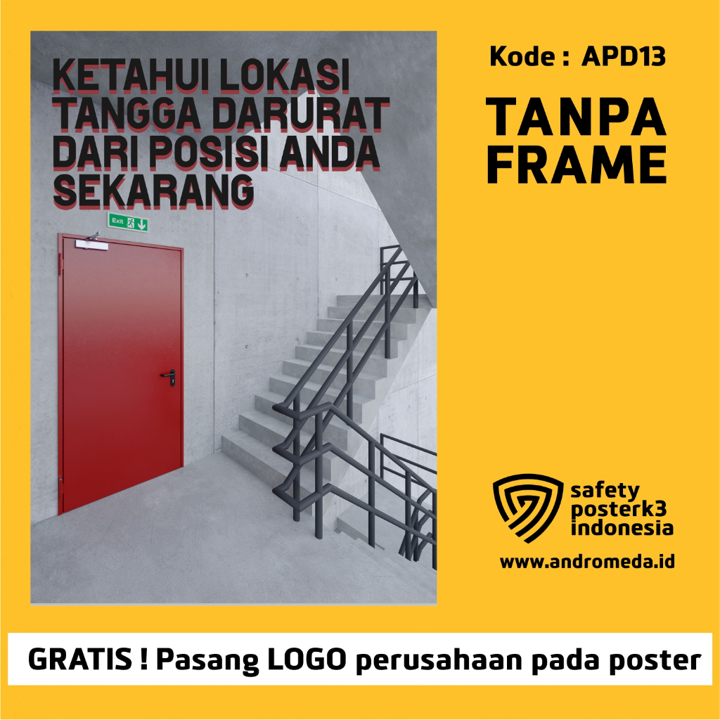 Safety Poster K3: Ketahui Lokasi Tangga Darurat Terdekat A3