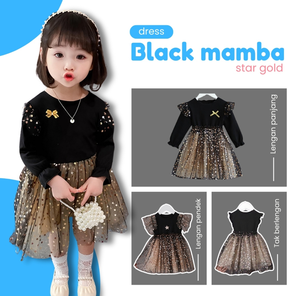 HOOBABY 0-7 Tahun Gaun pesta anak gaun hitam panjang emas bintang mamba hitam untuk anak perempuan