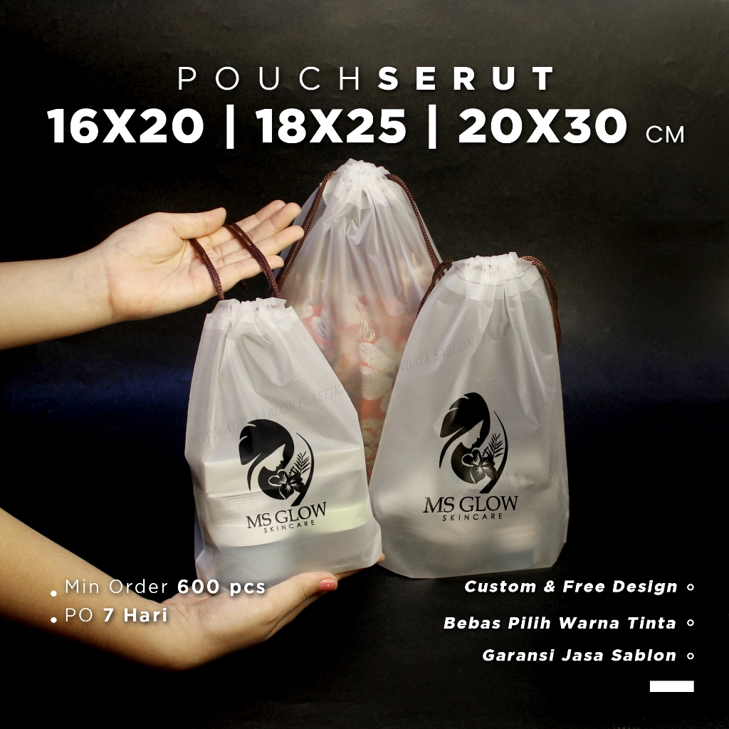 POUCH SERUT CUSTOM SABLON BAG TRAVEL16x20 18x25 20x30 TRANSPARAN DOFF TAS SERUT SABLON TEBAL MURAH