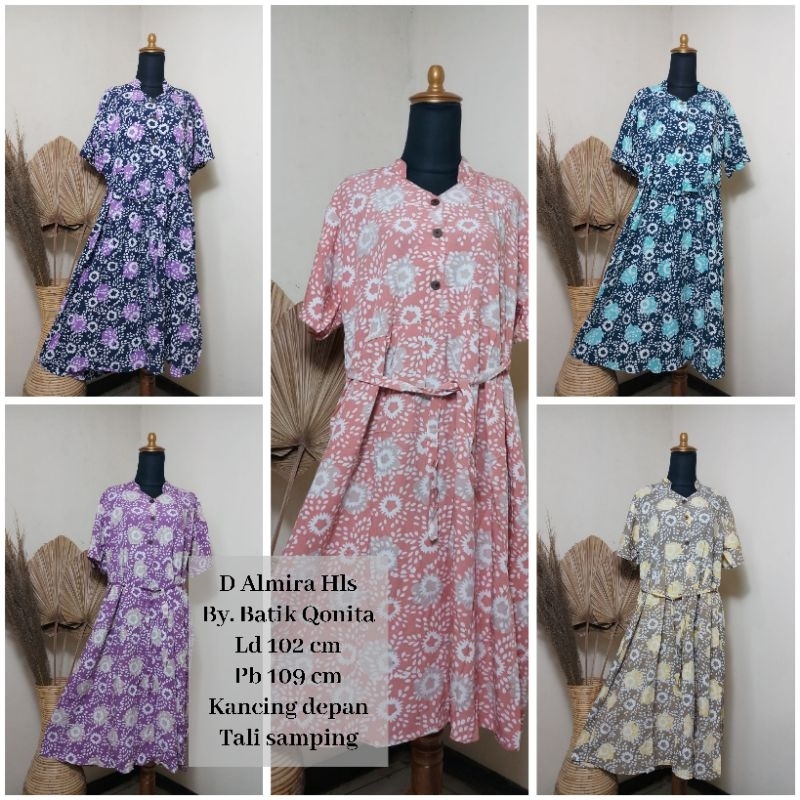 (LD 102 CM) Daster Qonita Batik Pekalongan Almira Hls Kancing Busui Daster Pendek