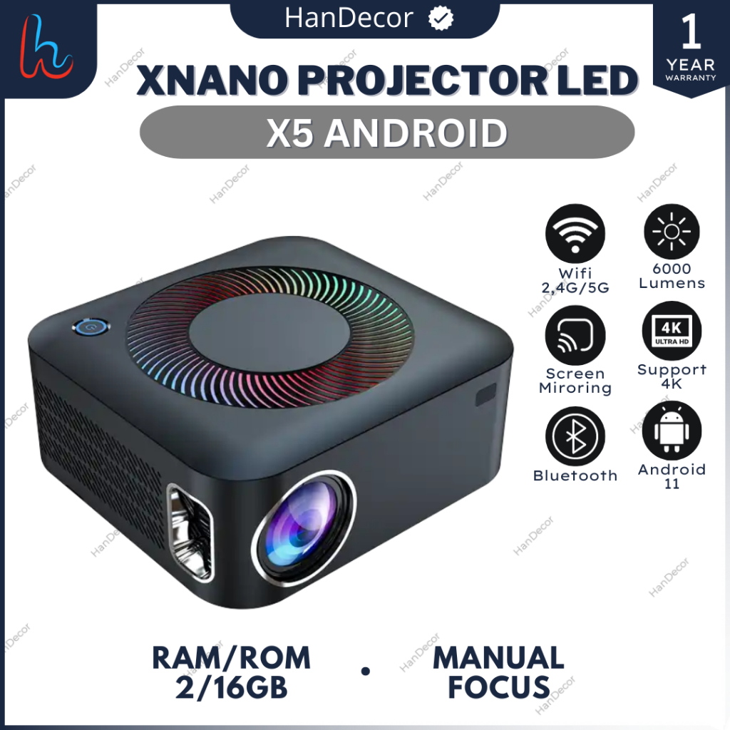 Smart Projector Android Xnano X5 6000 Lumens Wifi Bluetooth Speaker 1080P 4K Full HD