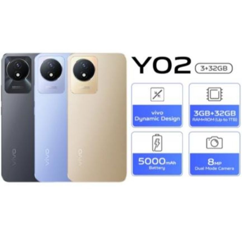 Vivo Y02  ram 4GB+4Gb|64 & ram 3Gb|32GB
