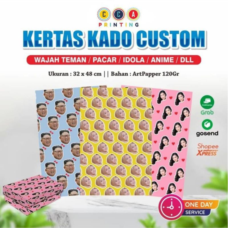 

Bungkus kado custom Poto minimal order 5.lembar ukuran 32x47