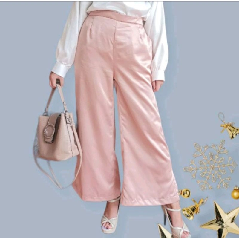 Celana Panjang Wanita Satin / Kulot Satin / Celana Satin Silk Highwaist