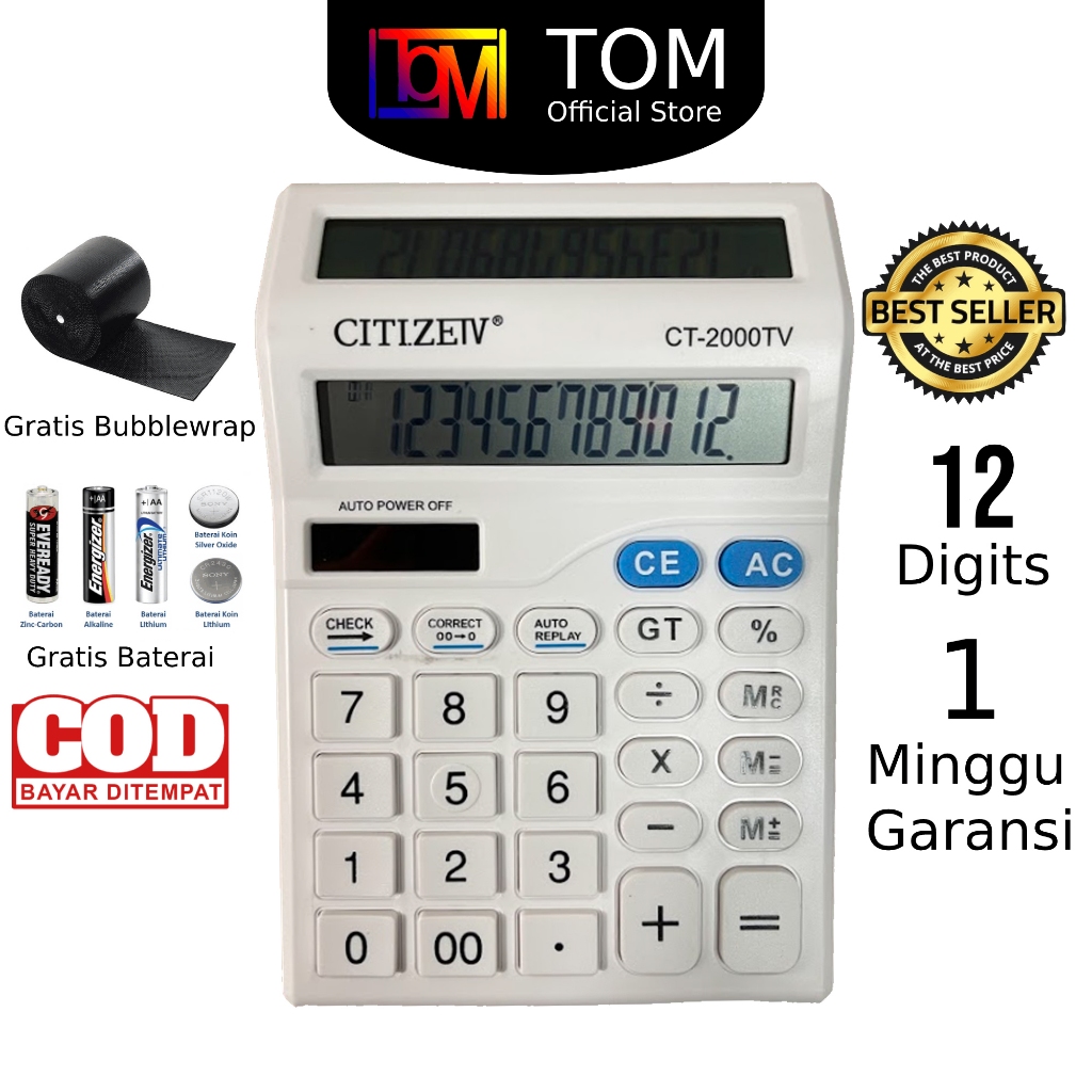 

Pus Kalkulator 2 Layar 12 Digit CT-2000 (PUTIH) / Kalkulator Dagang Warung Besar / Check Kalkulator