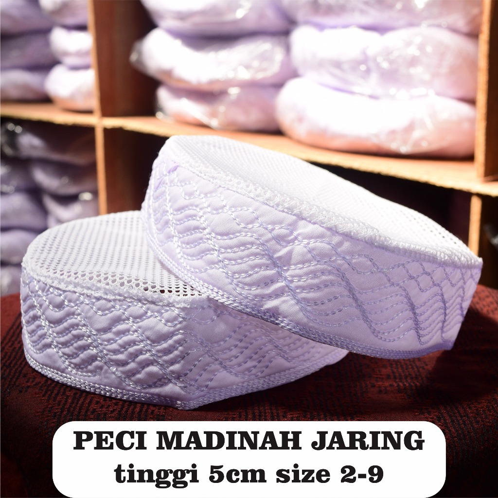 20 PCS Peci Madinah Jaring TInggi 5 cm  / Peci Putih / Kopiah Haji / Kopyah Putih Jaring